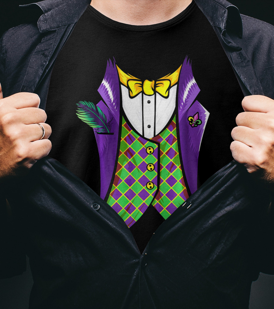 Mardi Gras Tuxedo Cool Feather Fleur-de-lis T-Shirt