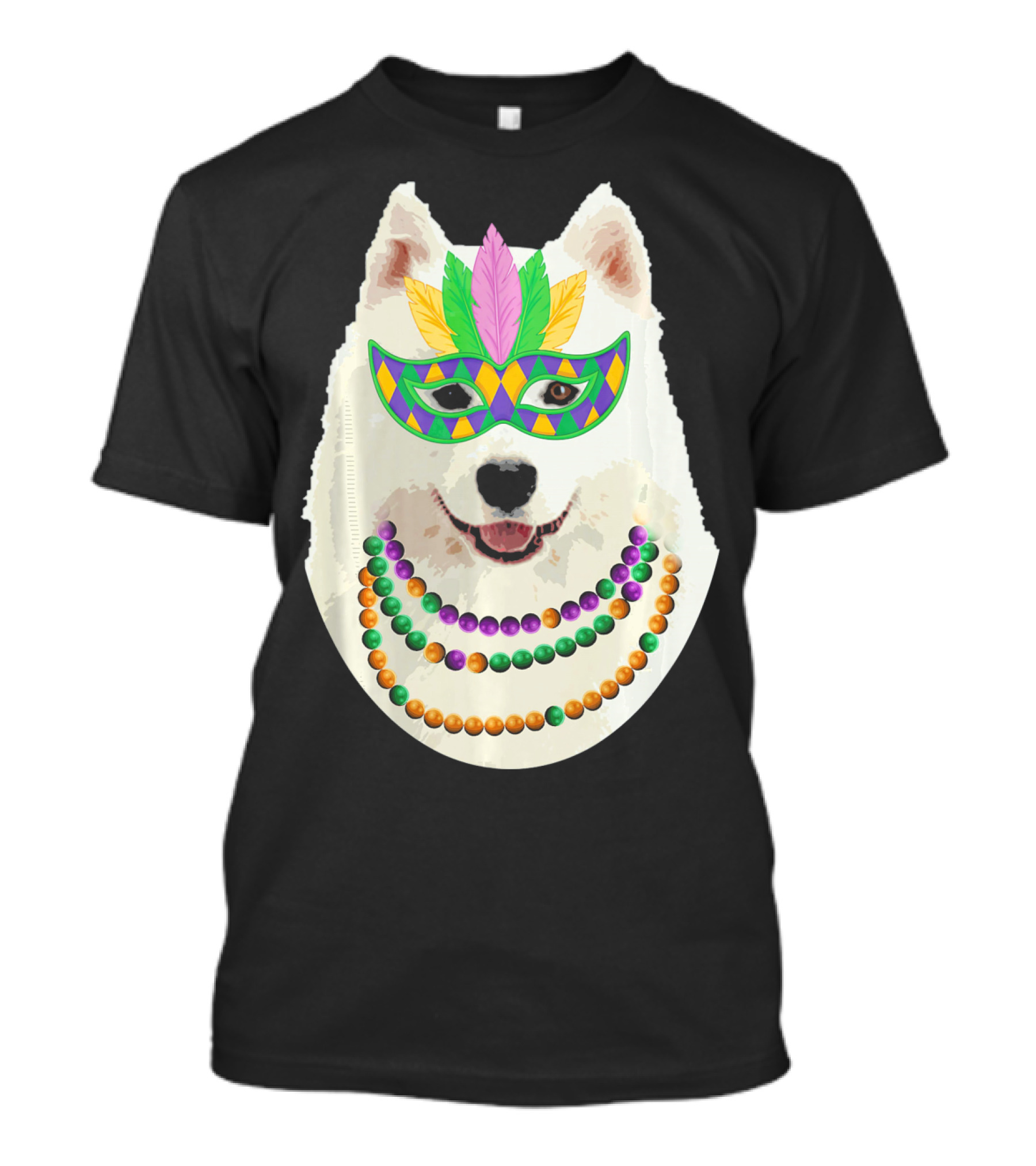 American Eskimo Dog Mardi Gras Mask Beads T-Shirt