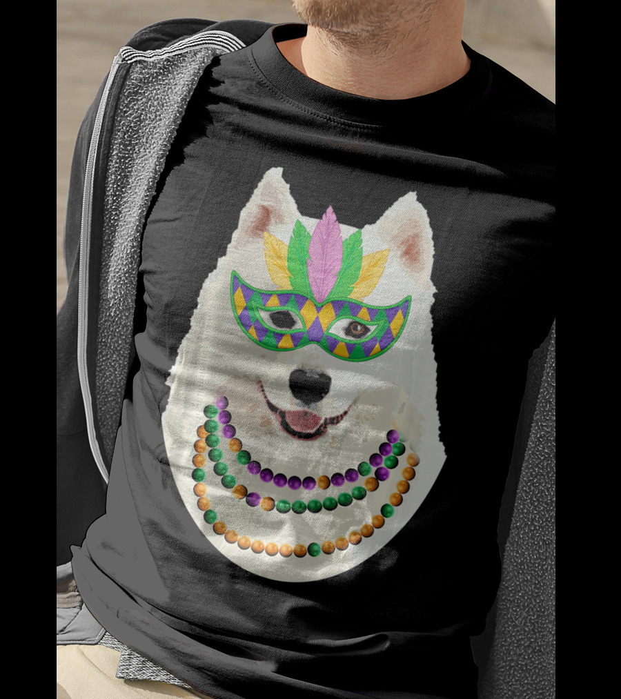 American Eskimo Dog Mardi Gras Mask Beads T-Shirt