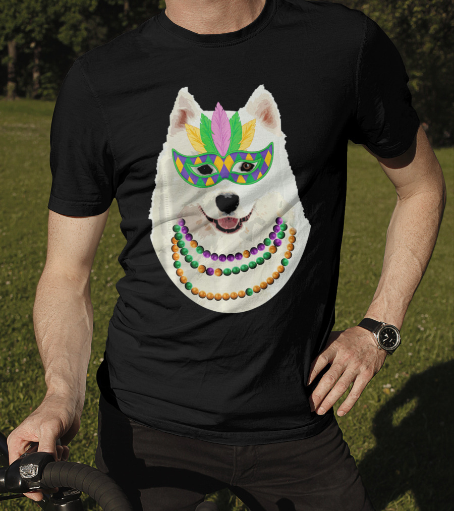 American Eskimo Dog Mardi Gras Mask Beads T-Shirt