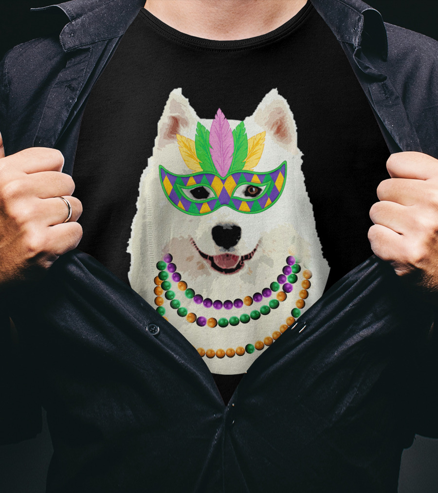 American Eskimo Dog Mardi Gras Mask Beads T-Shirt