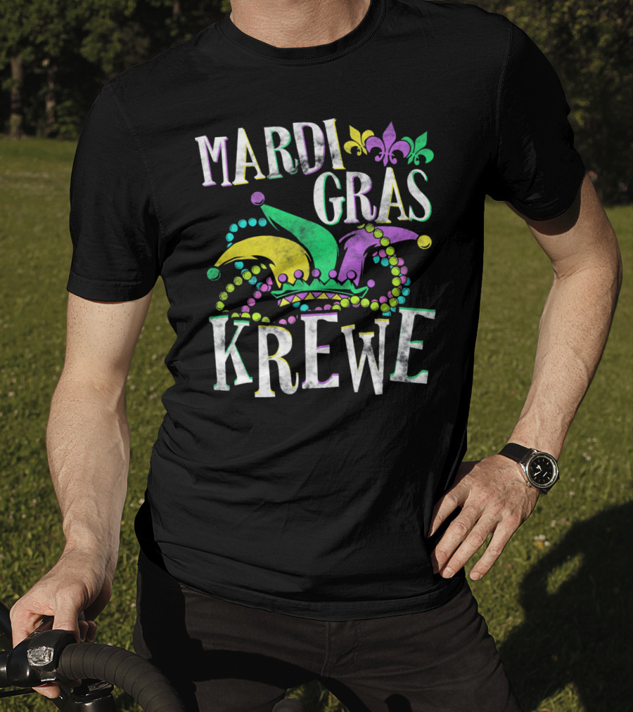 Mardi Gras Krewe Carnival Fleur-de-Lis Mask Beads T-Shirt