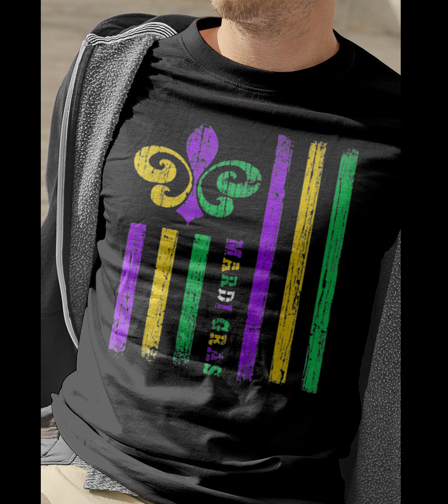 Funny Mardi Gras Flag Fleur-de-Lis Stripes T-Shirt