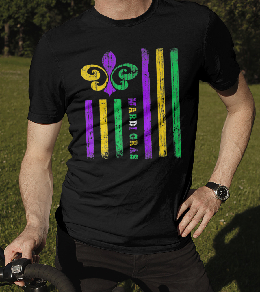 Funny Mardi Gras Flag Fleur-de-Lis Stripes T-Shirt