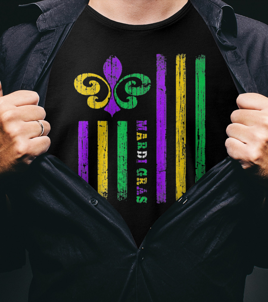 Funny Mardi Gras Flag Fleur-de-Lis Stripes T-Shirt