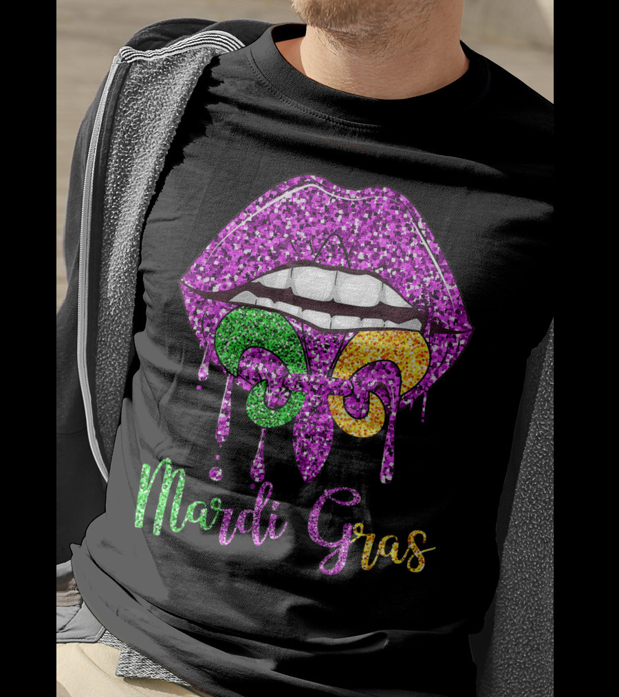 Mardi Gras Lip Biting Fleur De Lis Diamond Shining Co T-Shirt