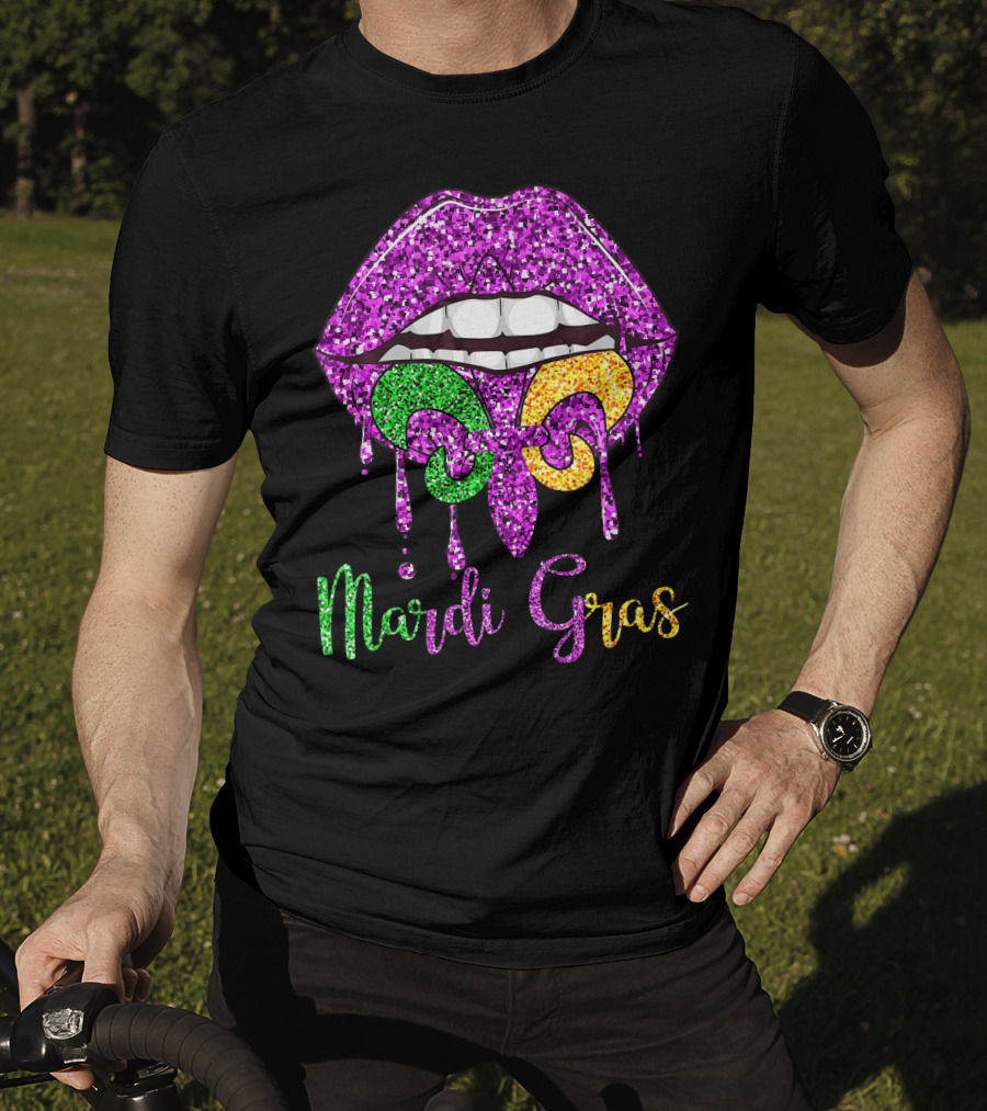 Mardi Gras Lip Biting Fleur De Lis Diamond Shining Co T-Shirt