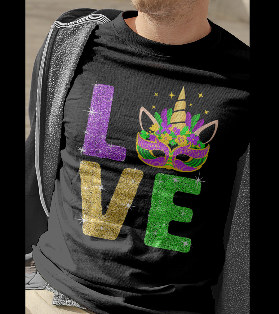Unicorn Masquerade Mask Mardi Gras Love T-Shirt