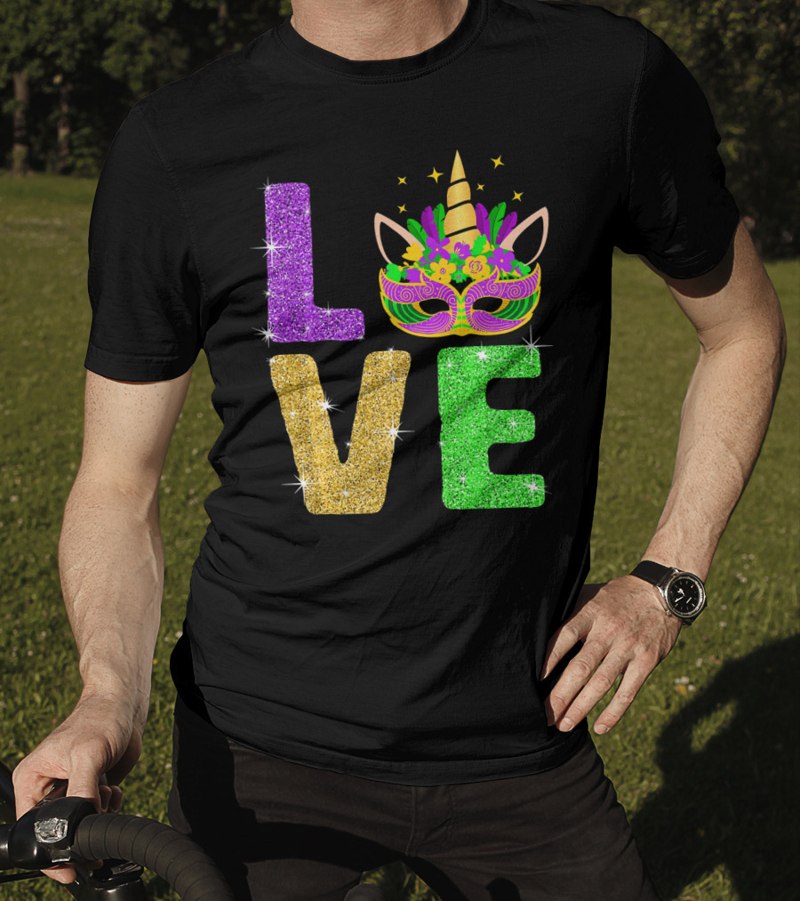 Unicorn Masquerade Mask Mardi Gras Love T-Shirt