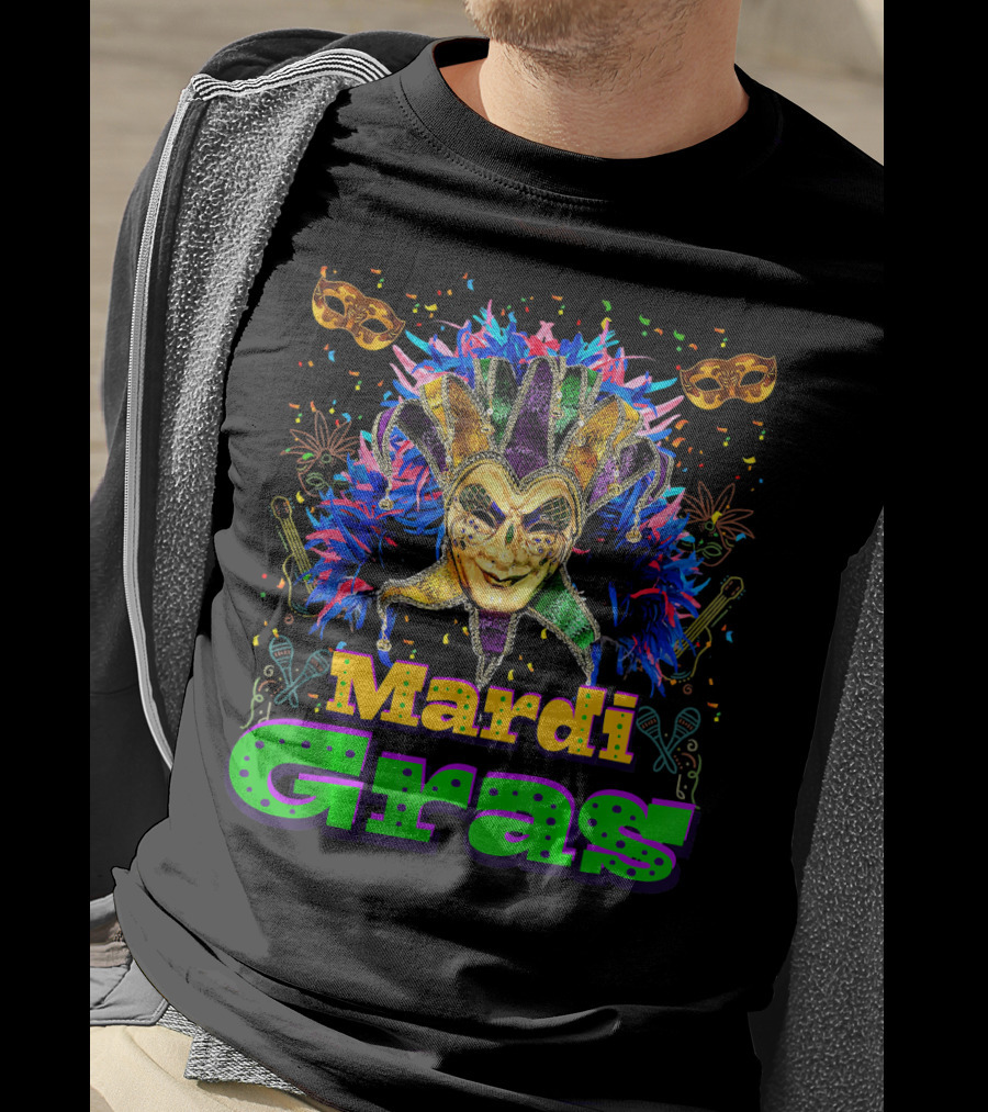 Mardi Gras New Orleans Mask Bead Colorful Jester Carnival T-Shirt