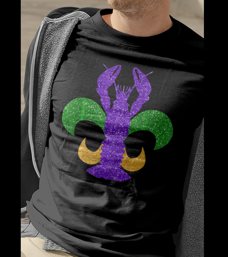 Awesome Mardi Gras Fleur De Lis Crawfish Glitter T-Shirt