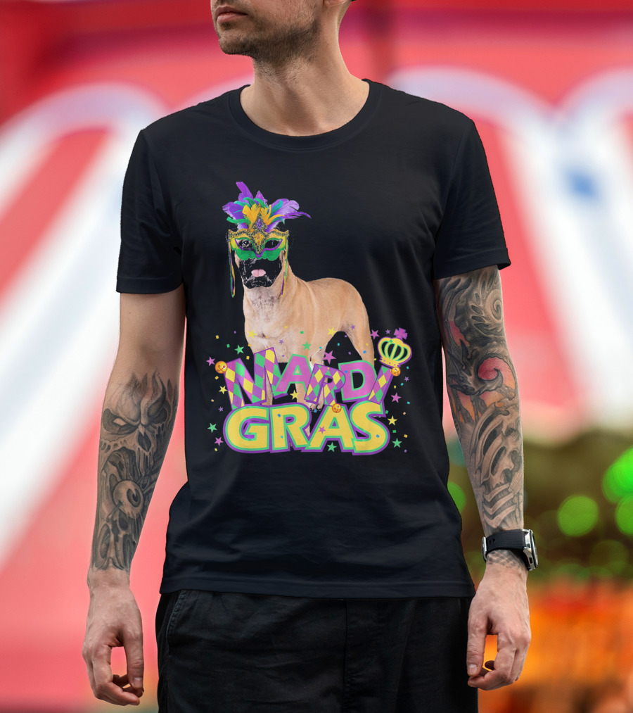 Mardi Gras Bullmastiff Mask Feathers Stars T-Shirt