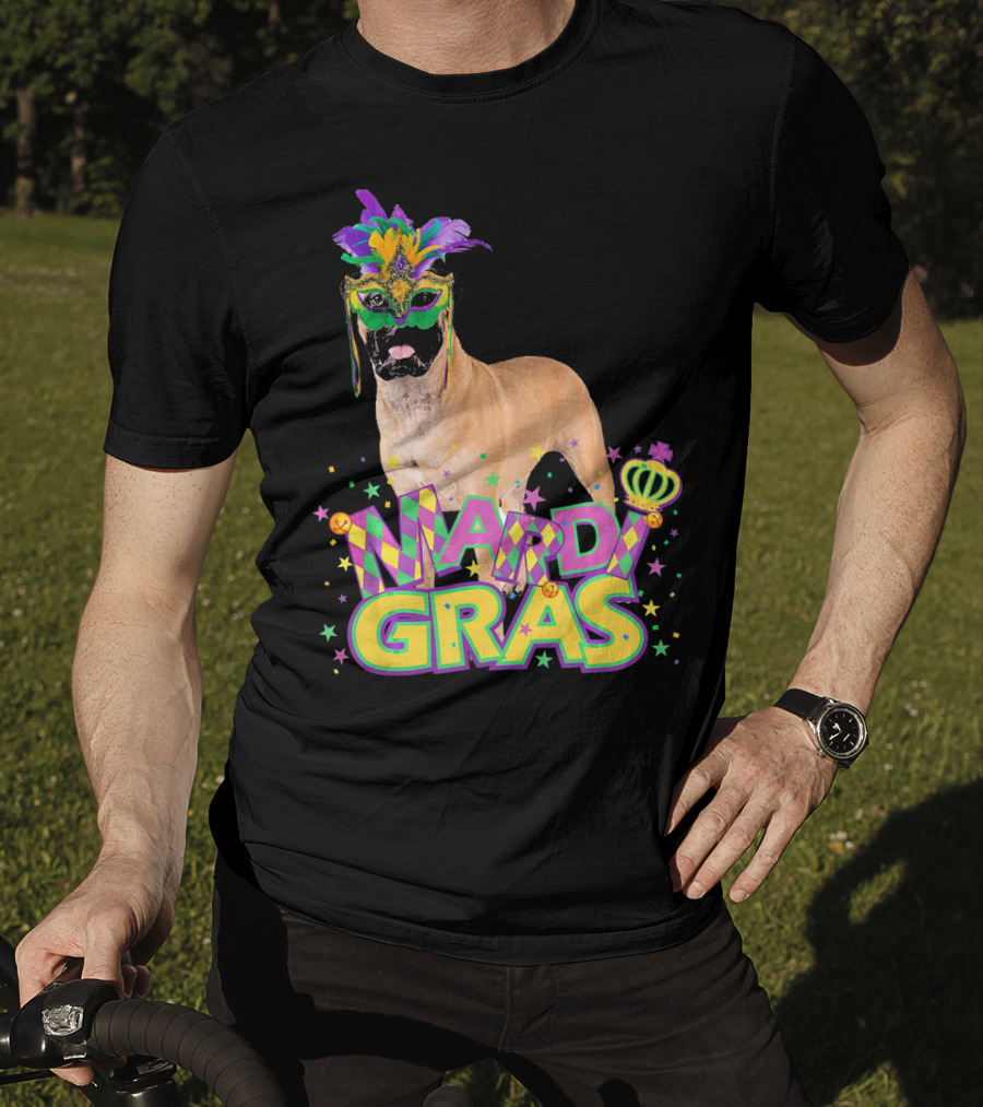 Mardi Gras Bullmastiff Mask Feathers Stars T-Shirt