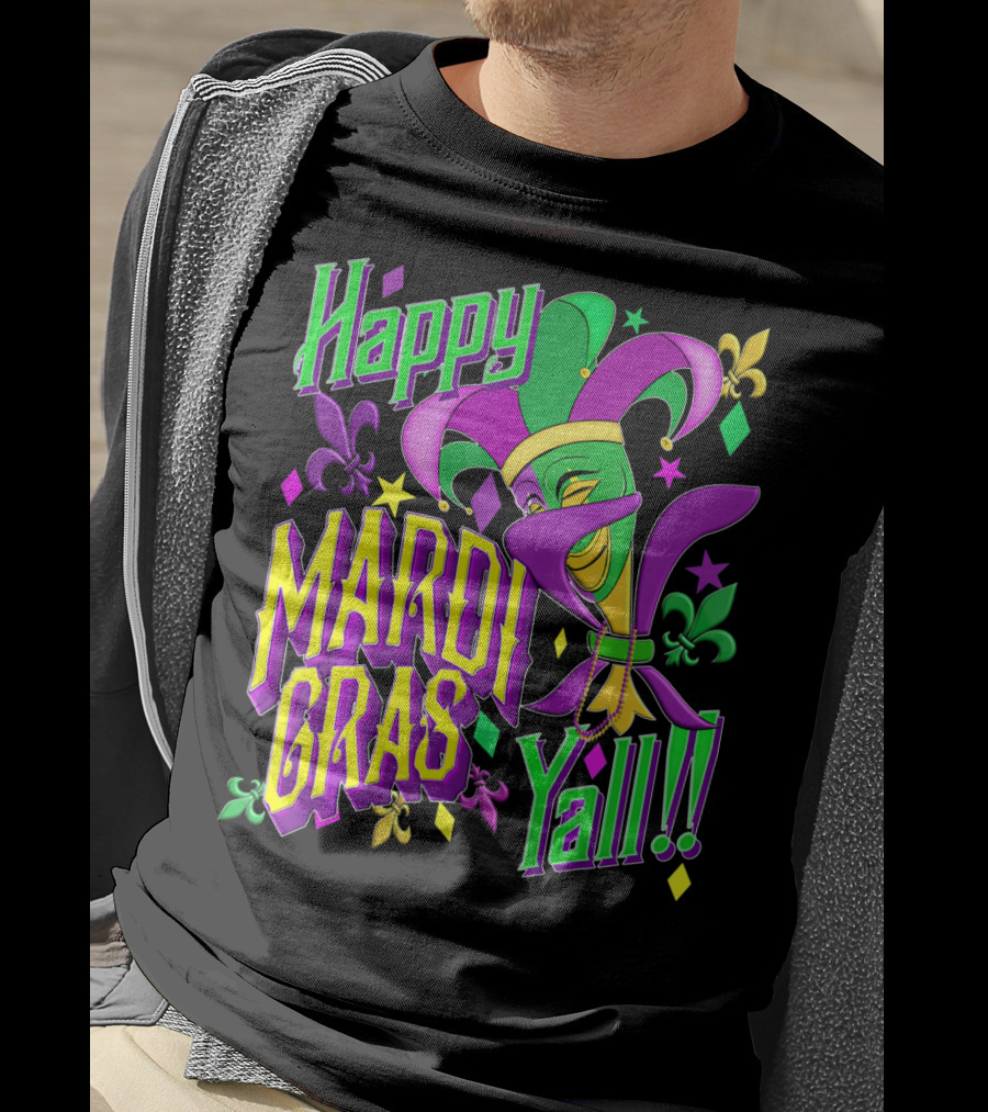 Happy Mardi Gras Yall Jester Mask Fleur De Lis T-Shirt