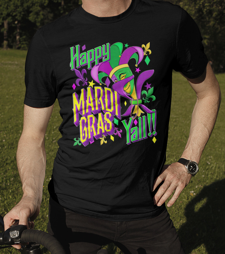 Happy Mardi Gras Yall Jester Mask Fleur De Lis T-Shirt