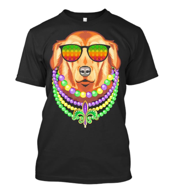 Beads And Golden Retriever Mardi Gras Fleur-de-Lis Colorful Glam Co T-Shirt