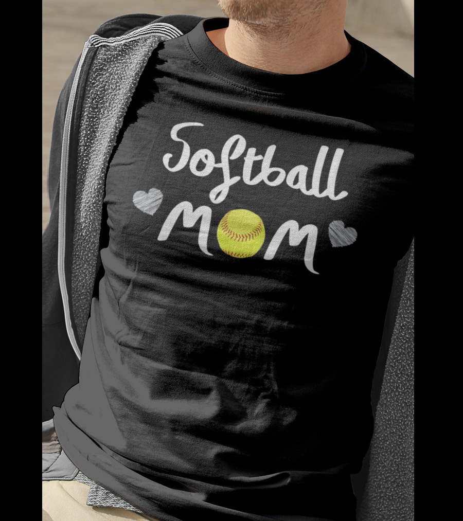 Softball Mom Love My Girls With Heart And Ball Accents T-Shirt