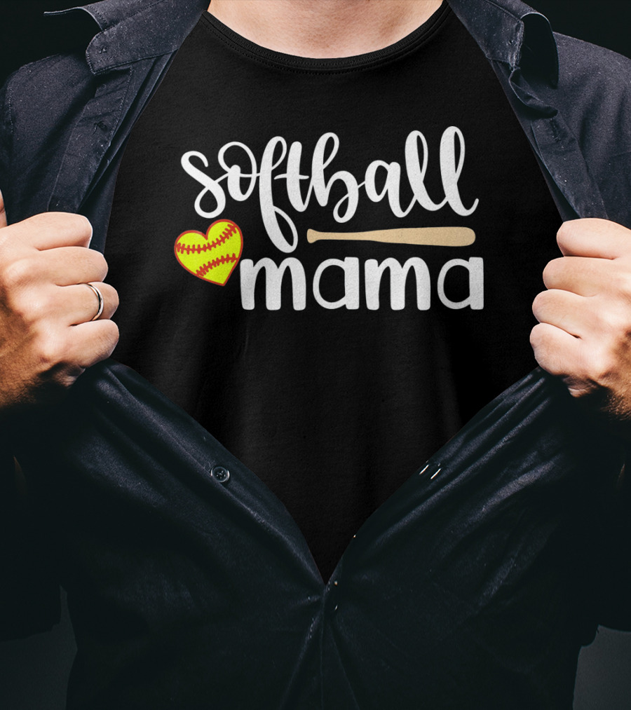 Softball Mama Heart And Bat T-Shirt