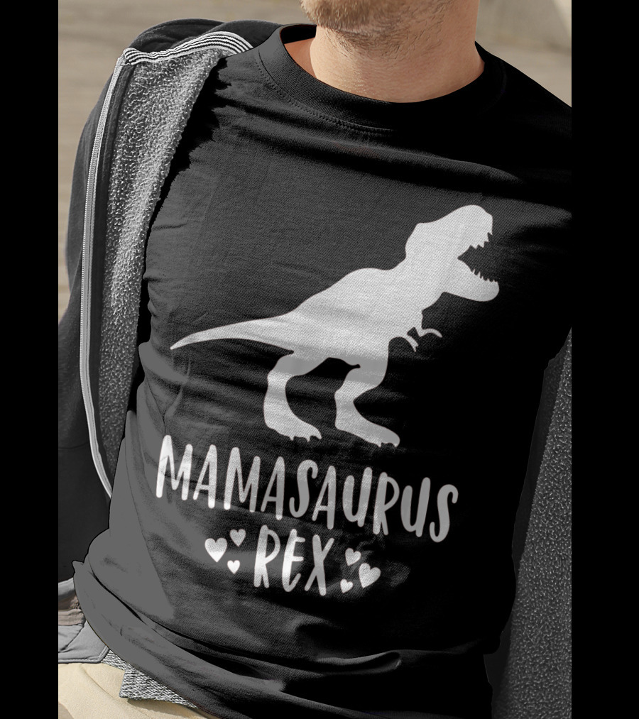 Mamasaurus Rex Mother Dinosaur With Hearts T-Shirt