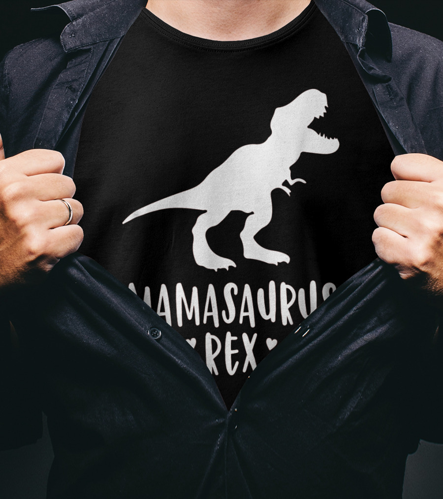 Mamasaurus Rex Mother Dinosaur With Hearts T-Shirt
