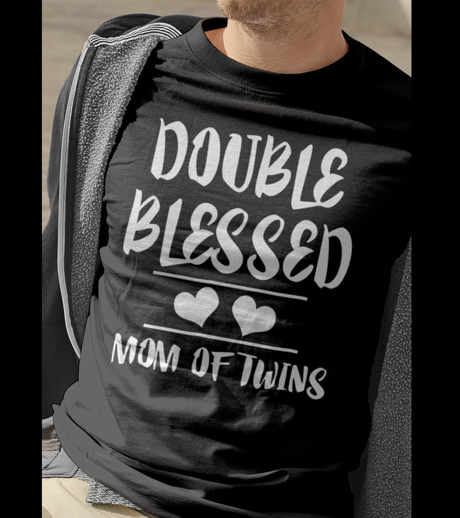 Double Blessed Mom Of Twins Heart T-Shirt