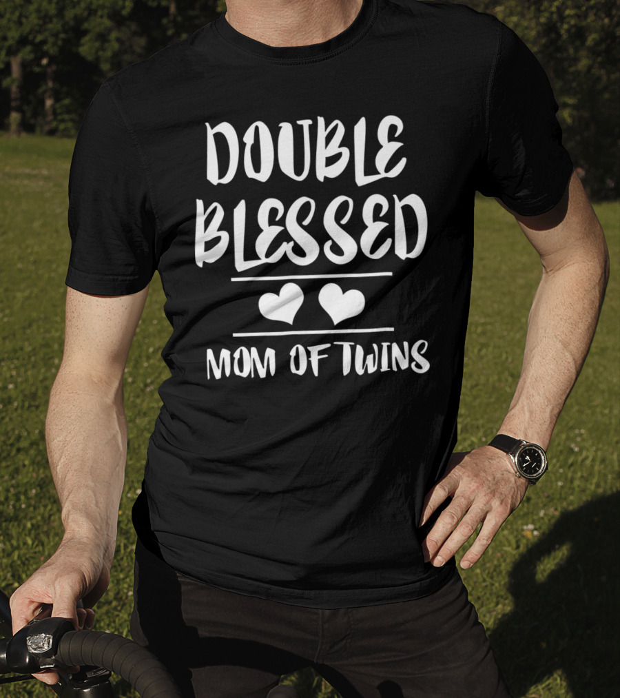 Double Blessed Mom Of Twins Heart T-Shirt