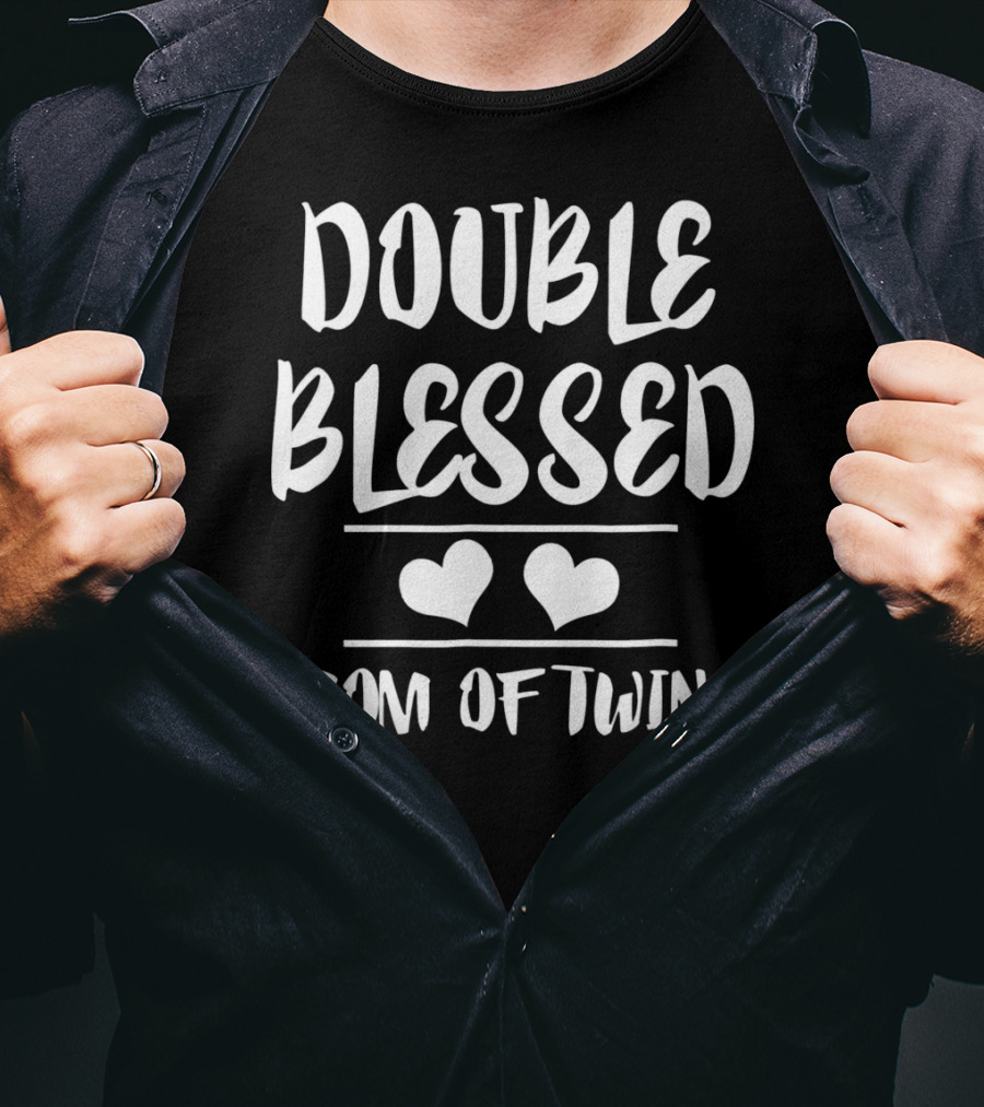 Double Blessed Mom Of Twins Heart T-Shirt