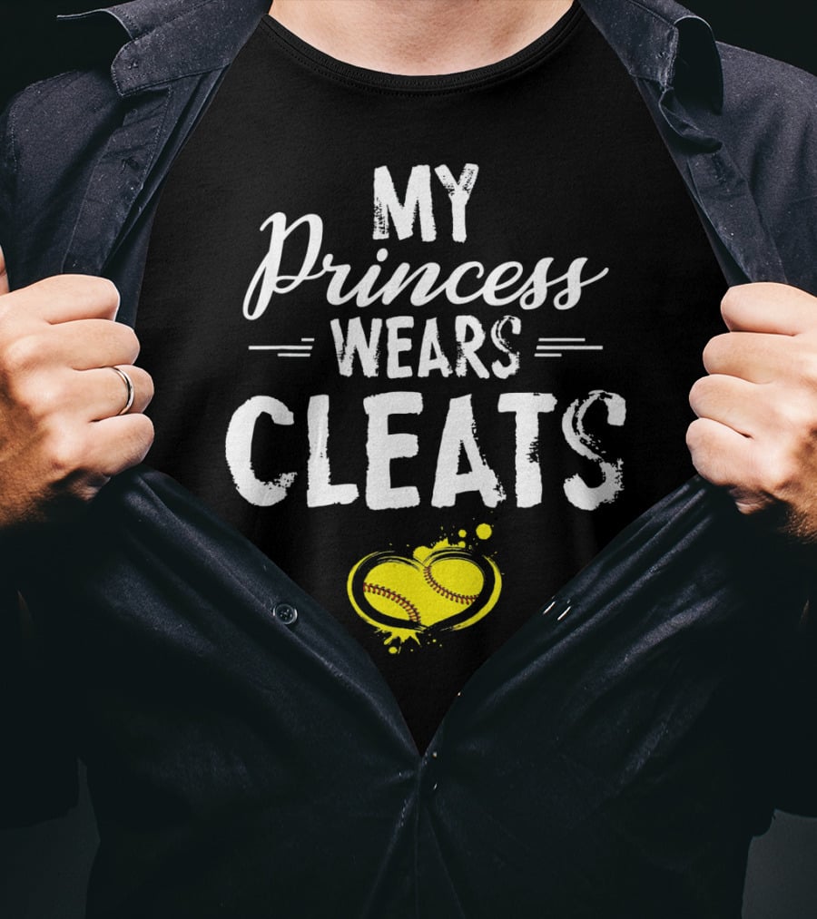 My Princess Wears Cleats Heart Softball T-Shirt