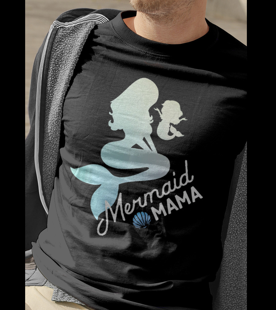 Mermaid Mama Sea Lover With Baby Silhouette And Shell T-Shirt