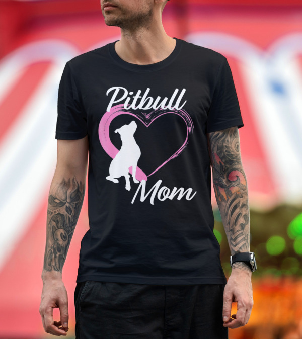 Premium T-Shirt: Pitbull Mom Heart Silhouette for Dog Lovers T-Shirt Pitbull Mom Heart Silhouette for Dog Lovers T-Shirt