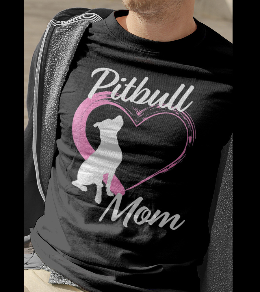 Pitbull Mom Heart Silhouette For Dog Lovers T-Shirt