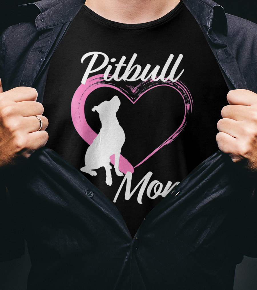 Pitbull Mom Heart Silhouette For Dog Lovers T-Shirt