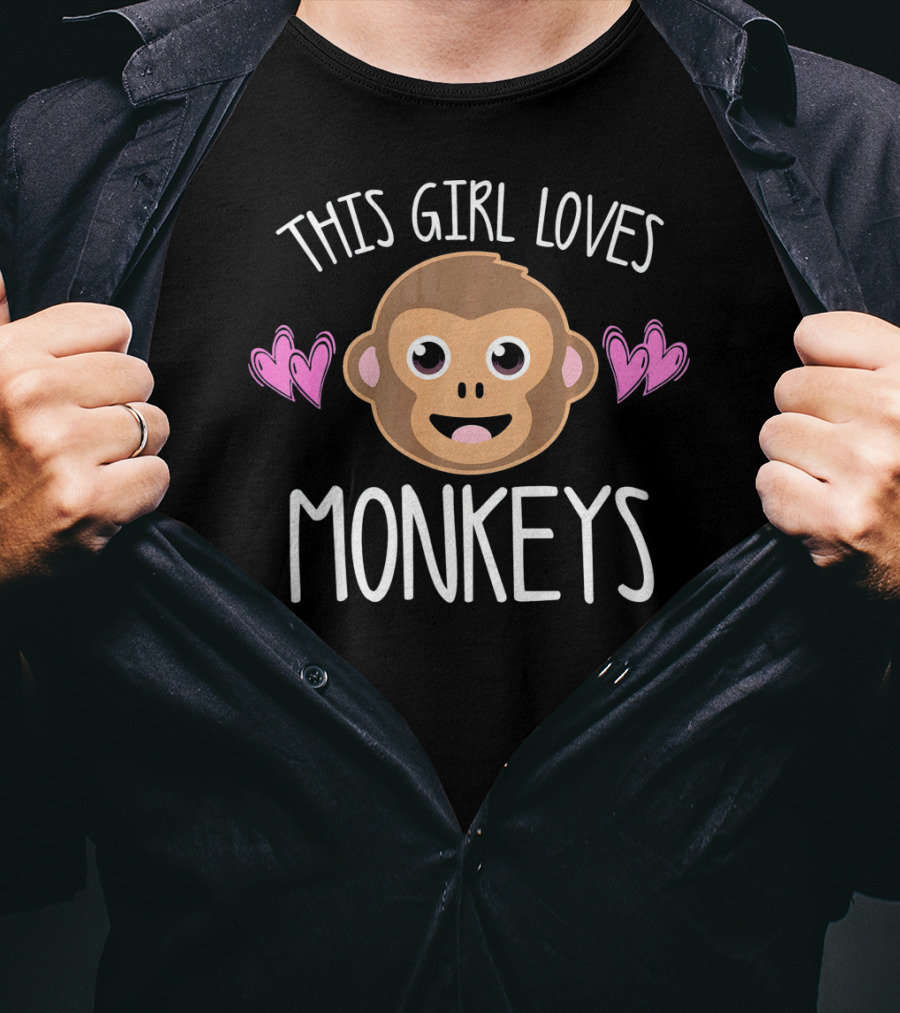 THIS GIRL LOVES MONKEYS Monkey Face With Hearts T-Shirt