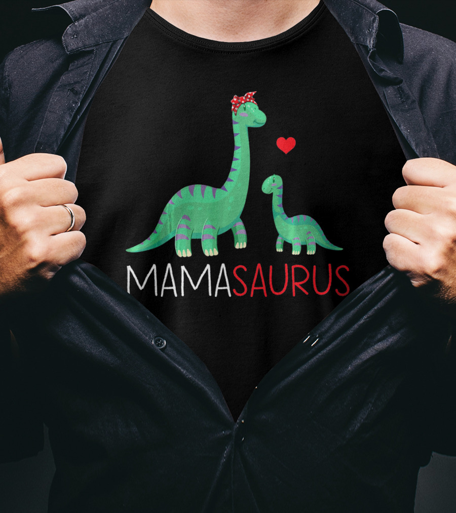 Mamasaurus Rex Mama Saurus Dinosaurs With Heart And Bow T-Shirt