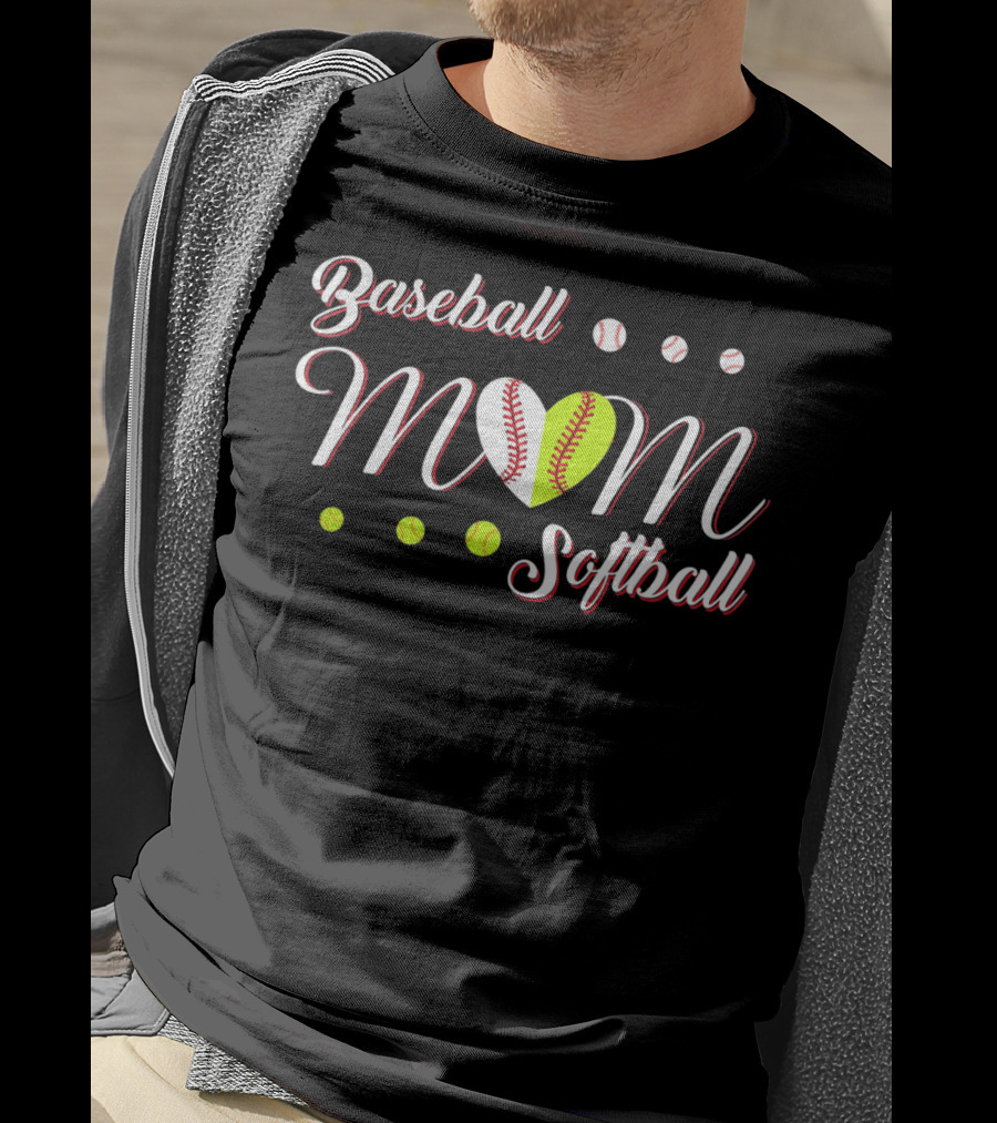 Baseball Softball Mom Heart Balls T-Shirt