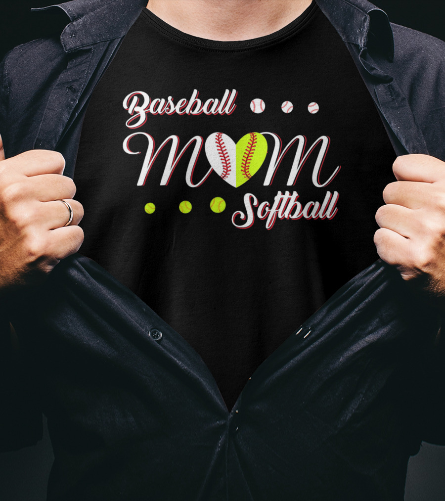 Baseball Softball Mom Heart Balls T-Shirt