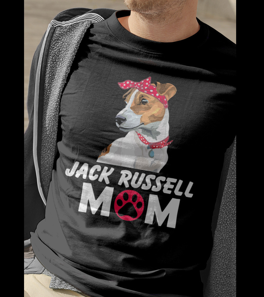 Jack Russell Mom With Bandana And Paw Prints T-Shirt