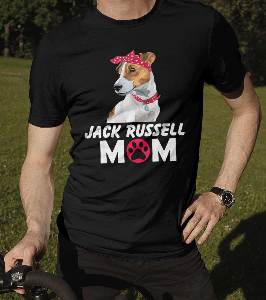 Jack Russell Mom With Bandana And Paw Prints T-Shirt