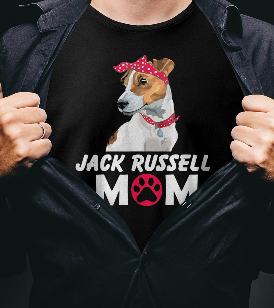 Jack Russell Mom With Bandana And Paw Prints T-Shirt