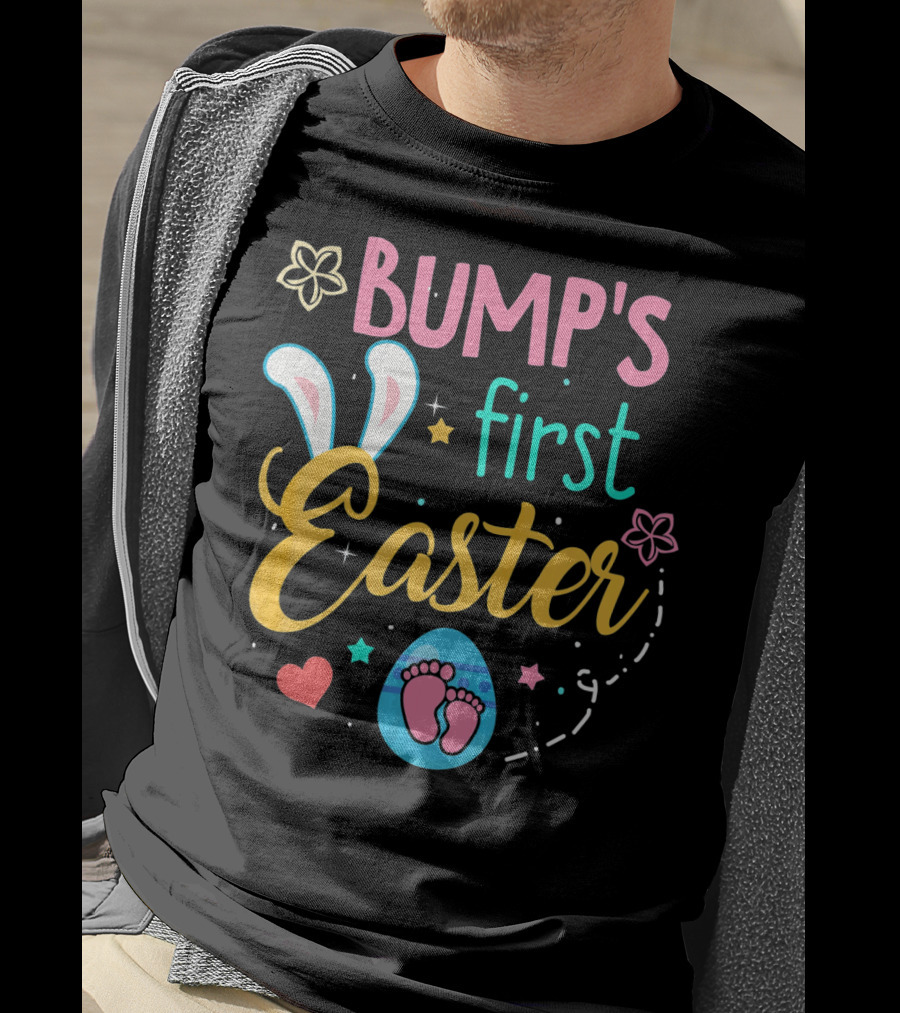 Bump's First Easter New Baby Mother Pregn Bunny Ears Hearts Flowers T-Shirt
