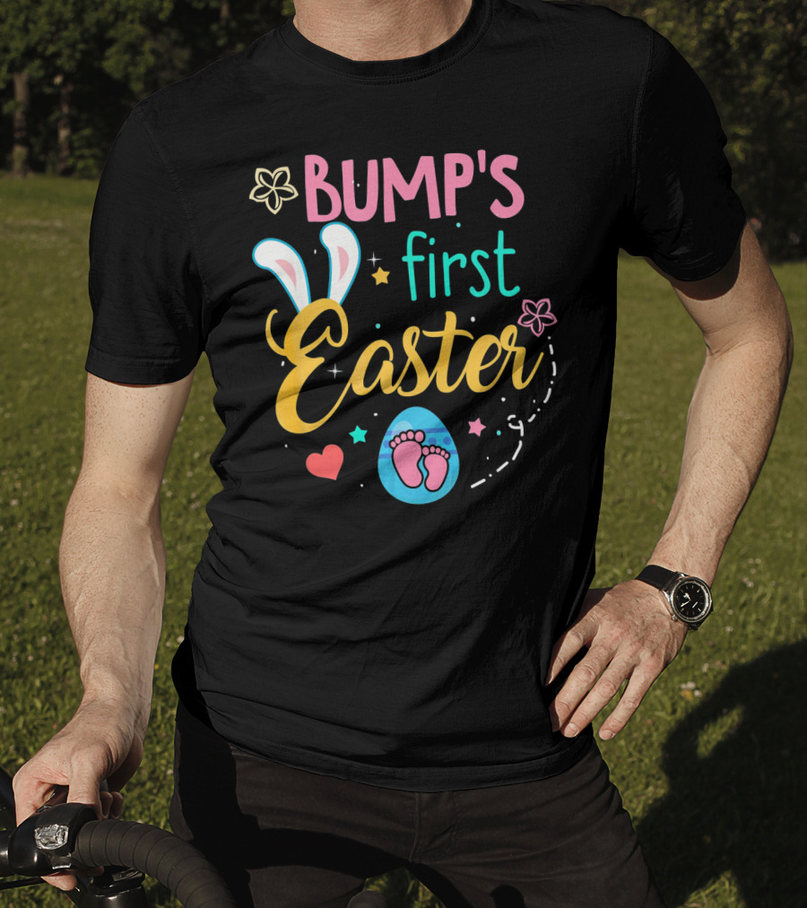 Bump's First Easter New Baby Mother Pregn Bunny Ears Hearts Flowers T-Shirt