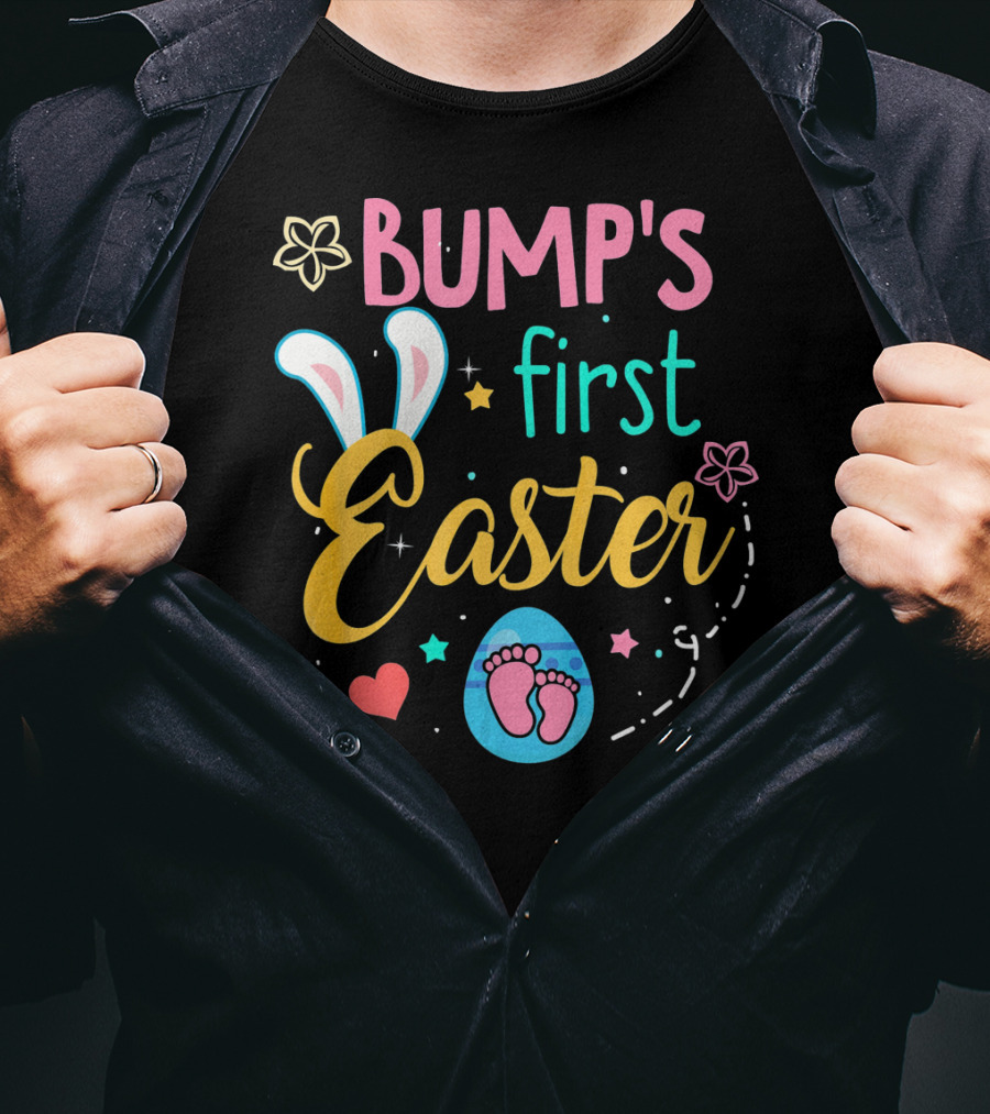Bump's First Easter New Baby Mother Pregn Bunny Ears Hearts Flowers T-Shirt