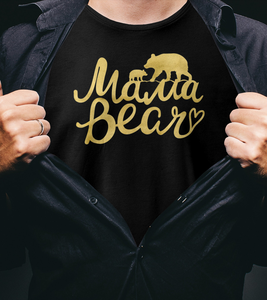 Mama Bear Vintage Mom Birthday Mother Bear And Cub Heart T-Shirt