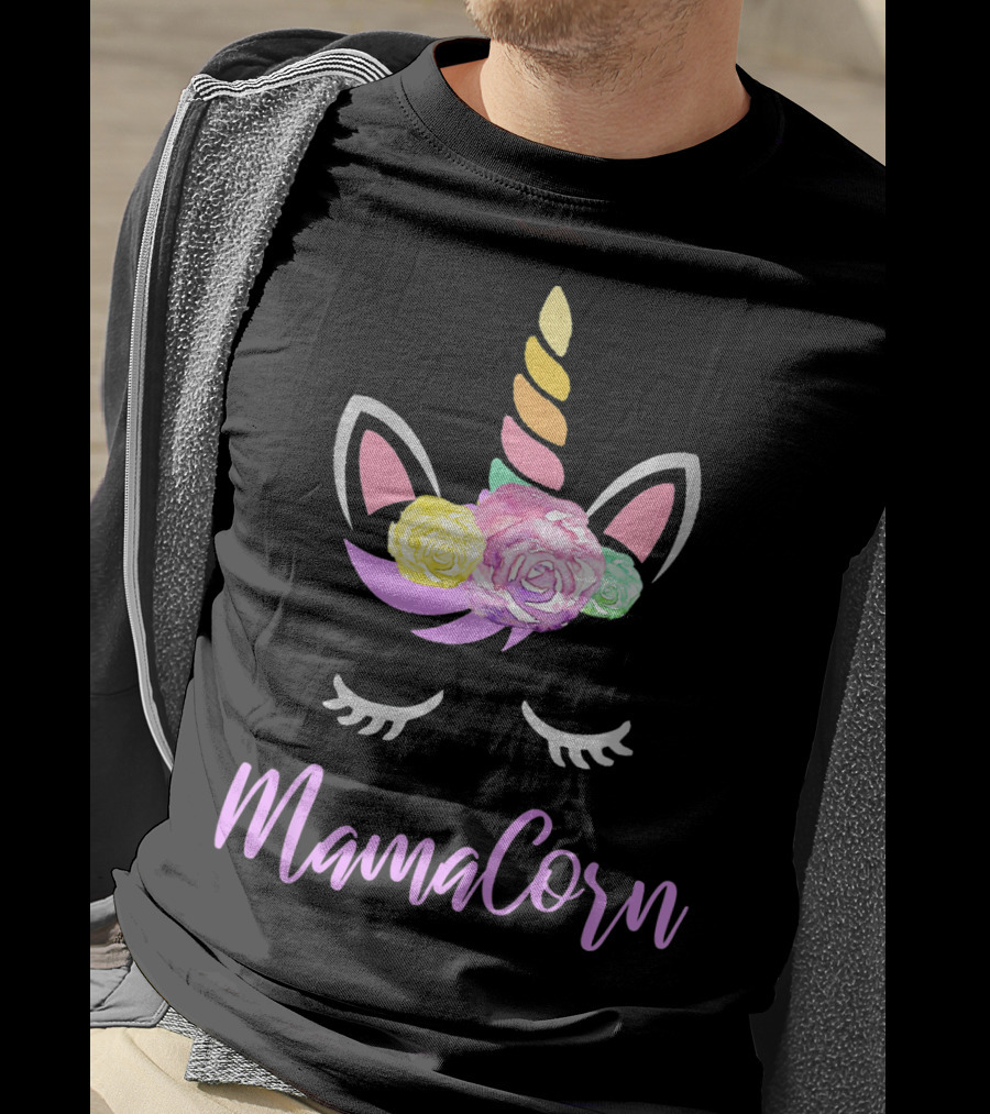 Mamacorn Unicorn Floral Roses Horn Ears And Lashes T-Shirt