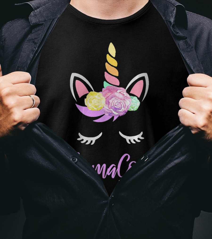Mamacorn Unicorn Floral Roses Horn Ears And Lashes T-Shirt