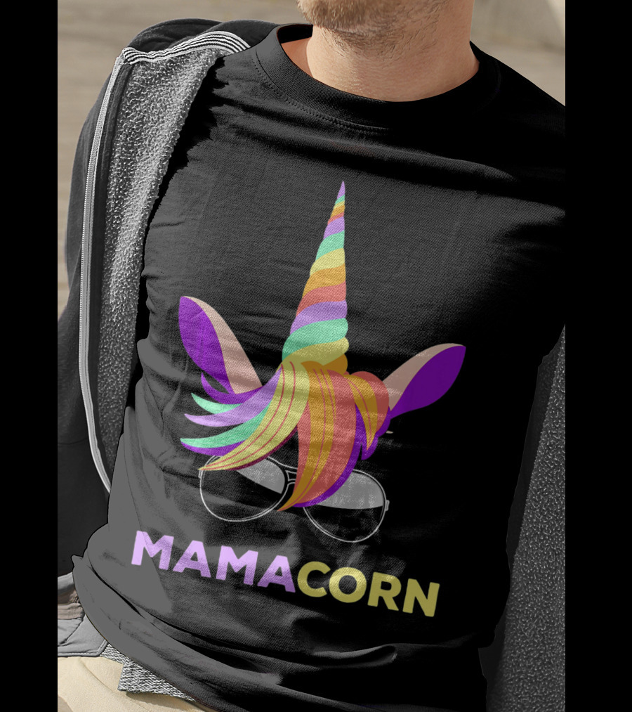 Mamacorn Unicorn Mom With Sunglasses Rainbow Horn T-Shirt