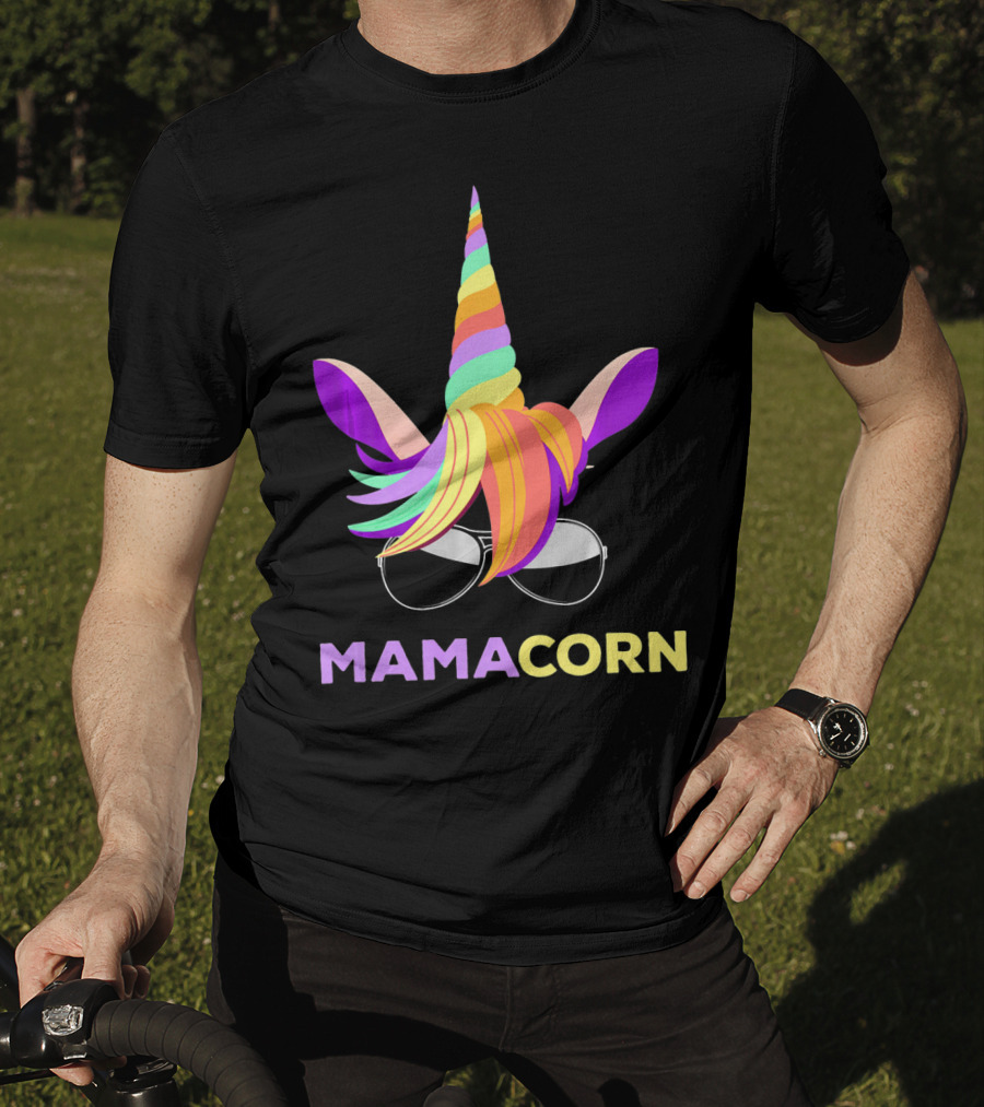 Mamacorn Unicorn Mom With Sunglasses Rainbow Horn T-Shirt
