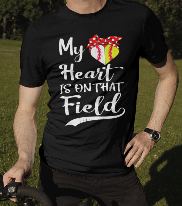 My Heart Is On That Field Baseball With Bandana Heart T-Shirt