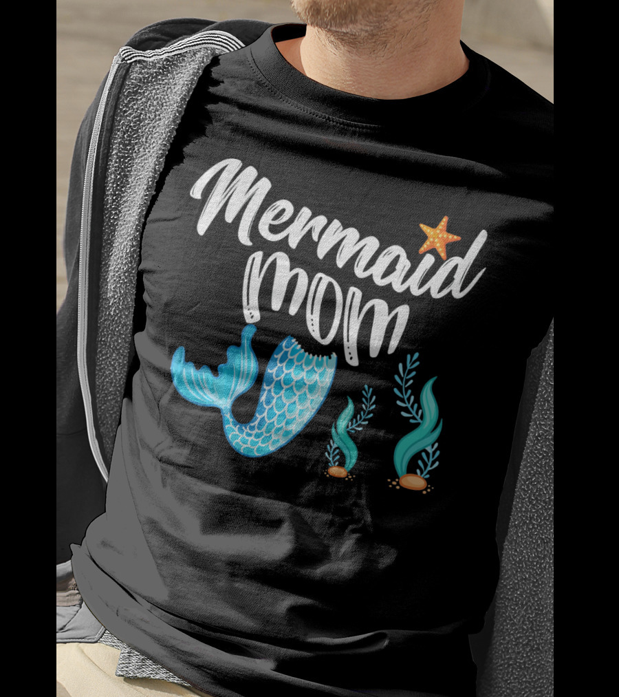 Mermaid Mom Starfish Tail Seashell Party Cute Out T-Shirt