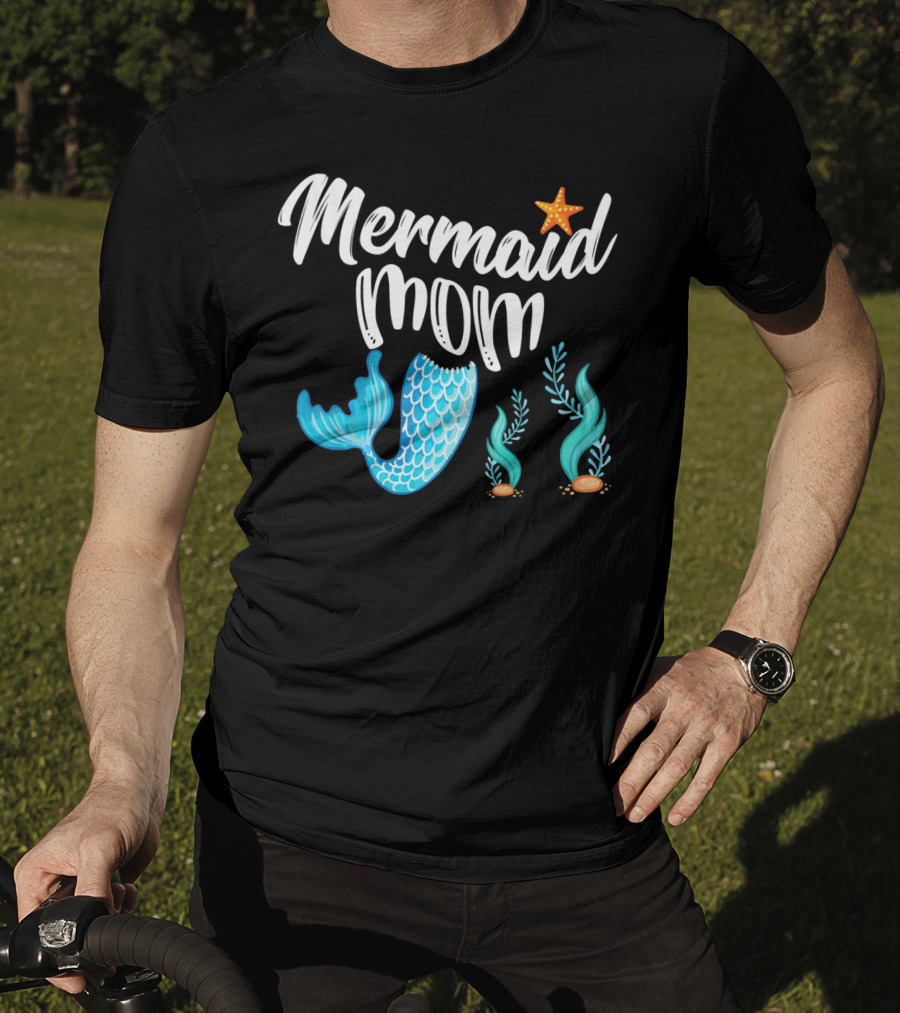 Mermaid Mom Starfish Tail Seashell Party Cute Out T-Shirt